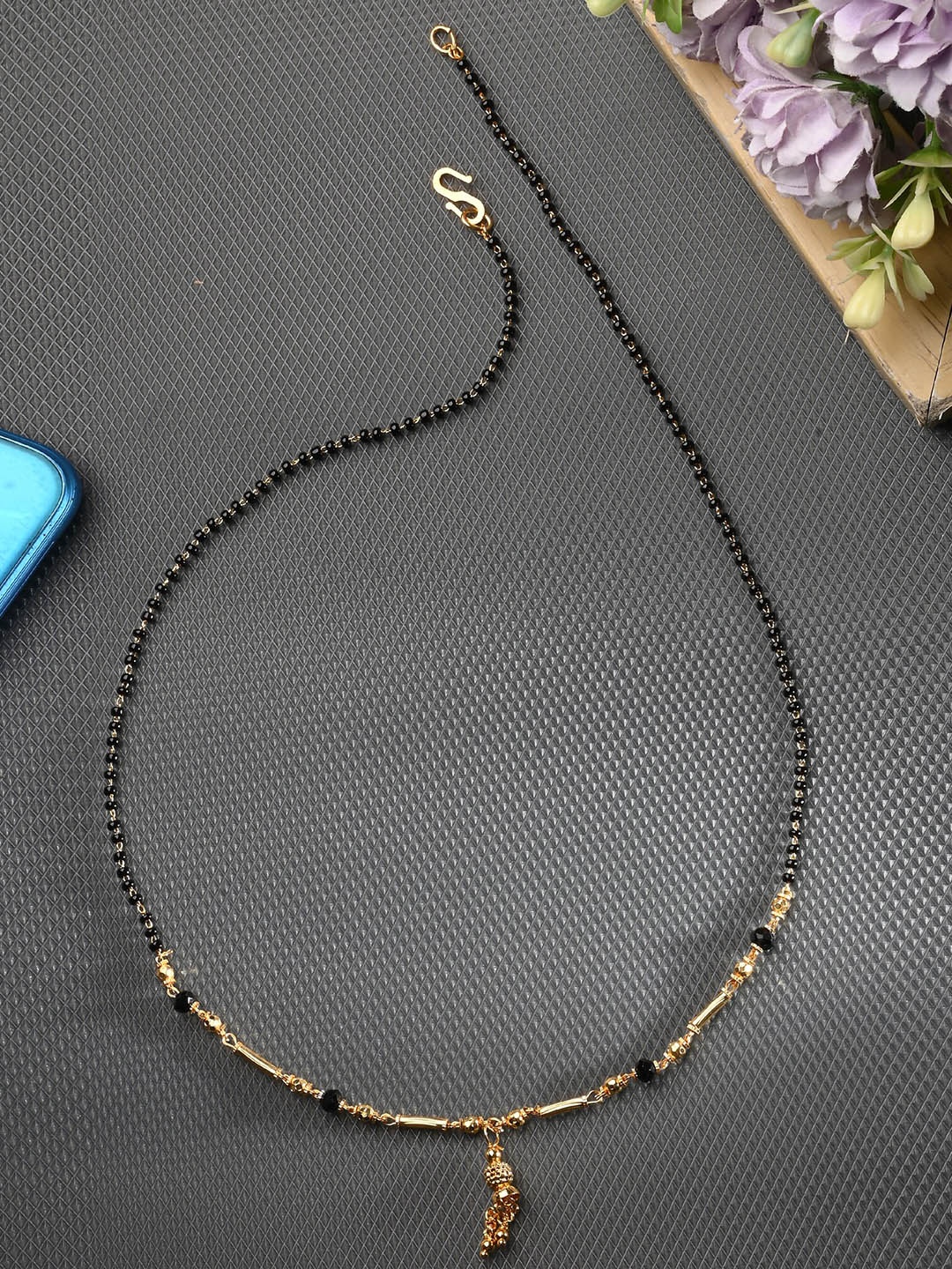 

AanyaCentric Gold-Plated American Diamond Studded & Beads Beaded Mangalsutra