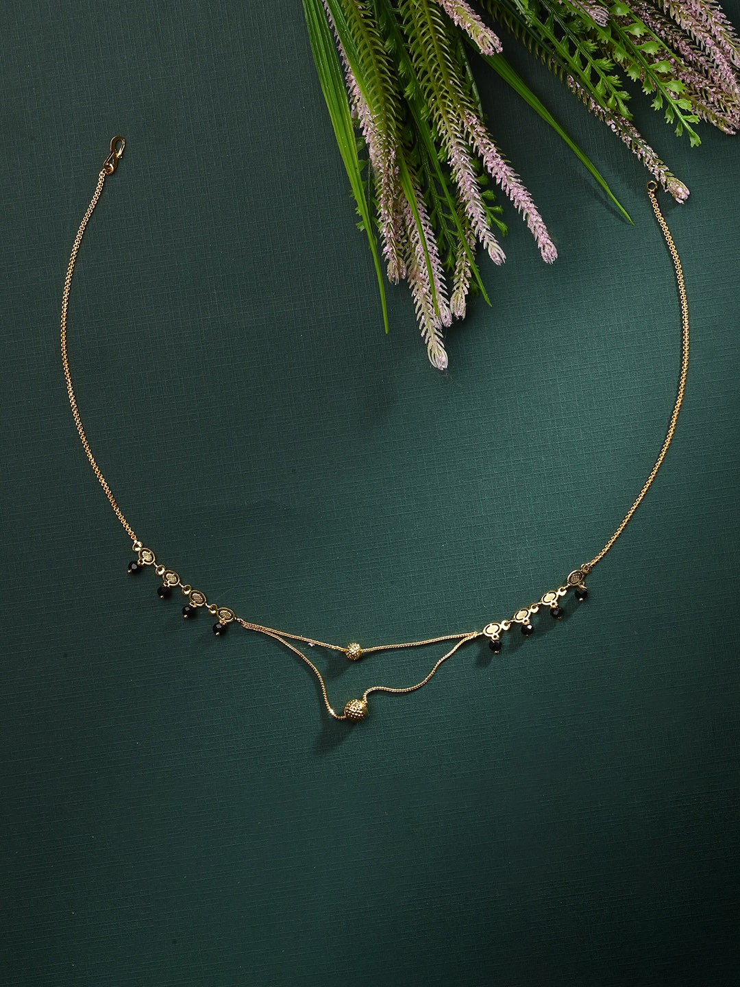 

AanyaCentric Gold-Plated American Diamond Studded & Beads Beaded Mangalsutra