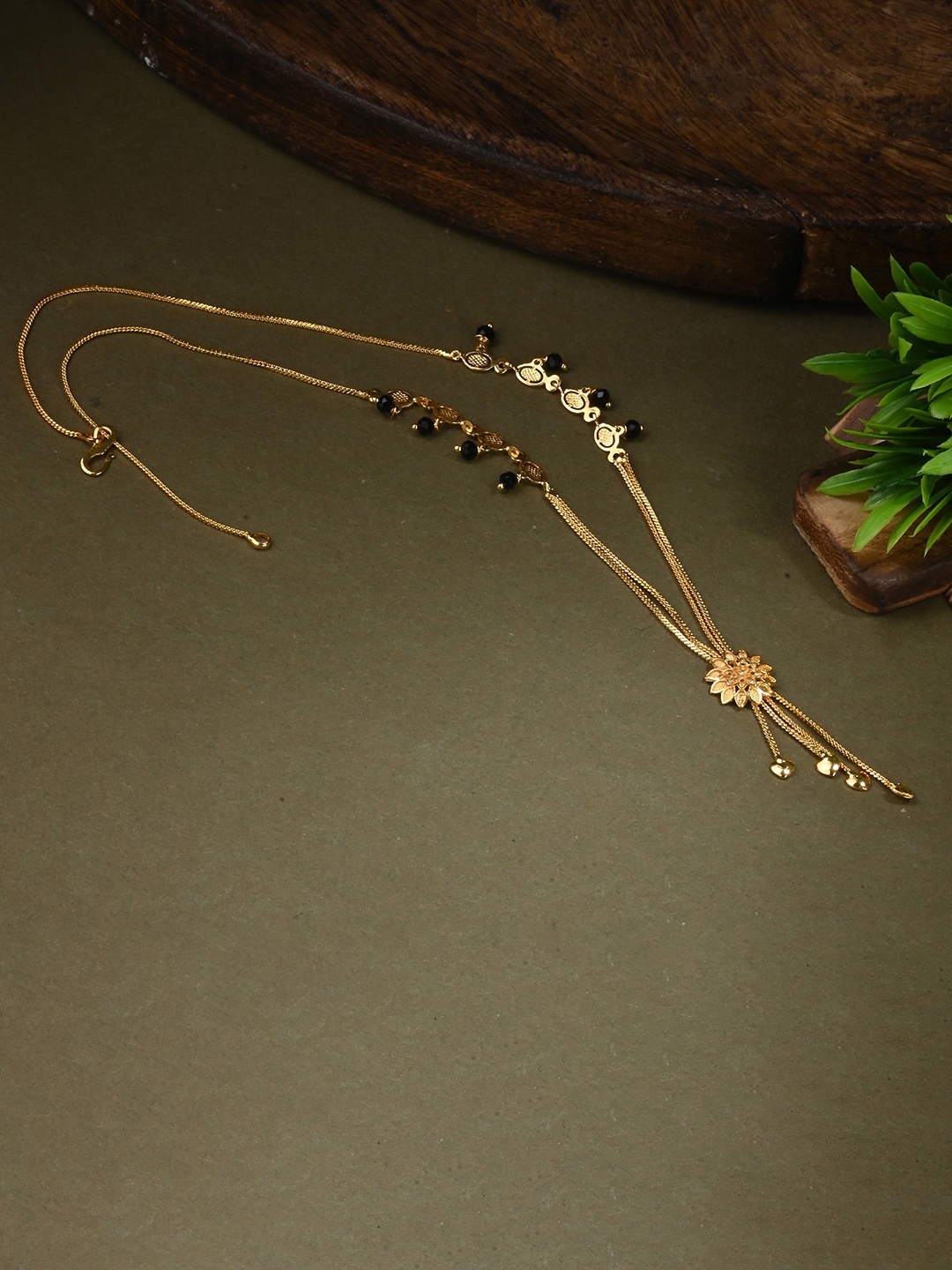 

AanyaCentric Gold-Plated American Diamond Studded & Beads Beaded Mangalsutra