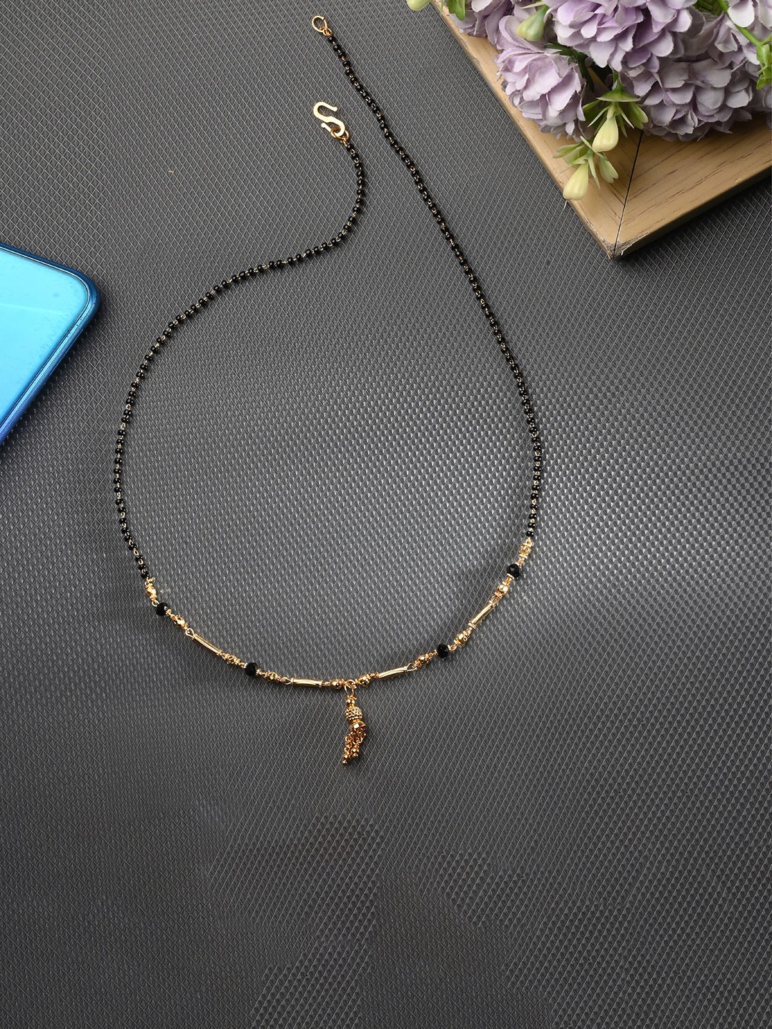 

AanyaCentric Gold-Plated American Diamond Studded & Beads Beaded Mangalsutra