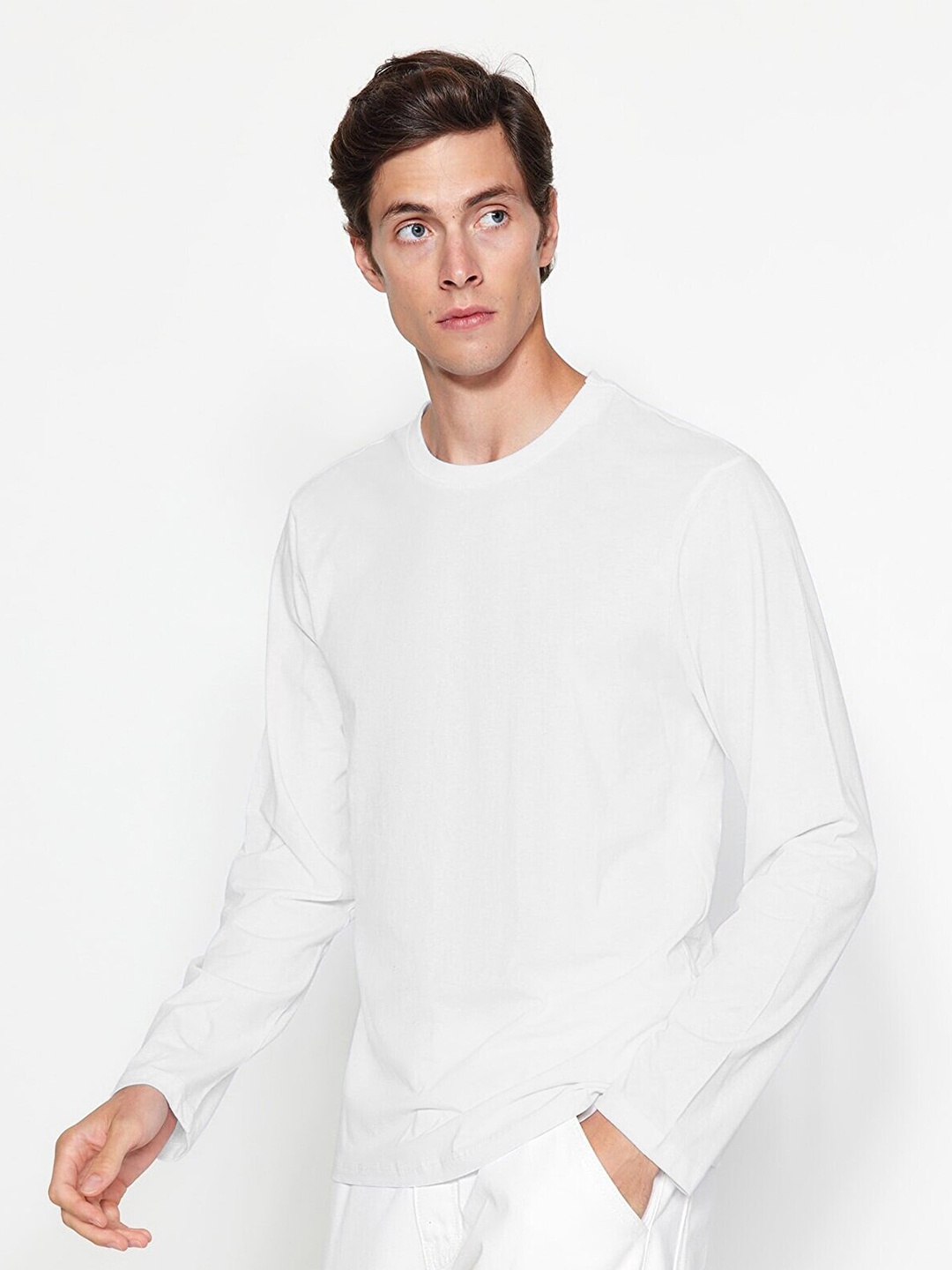 

Trendyol Round Neck Long Sleeves Pure Cotton T-shirt, Na