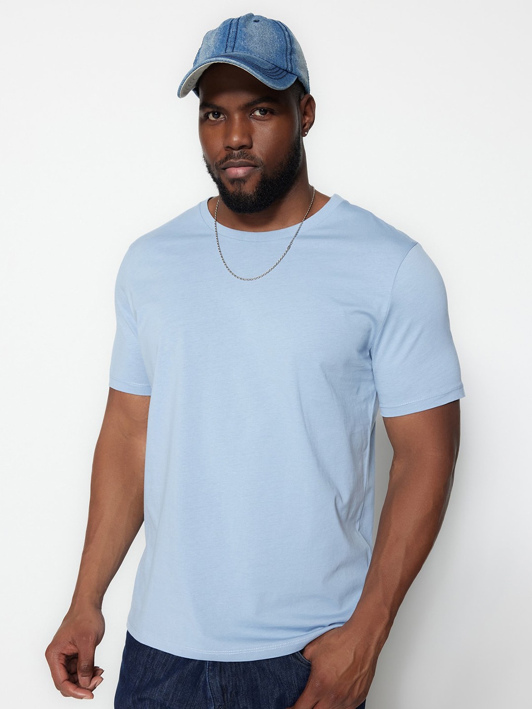 

Trendyol Round Neck Short Sleeves Pure Cotton T-shirt, Blue