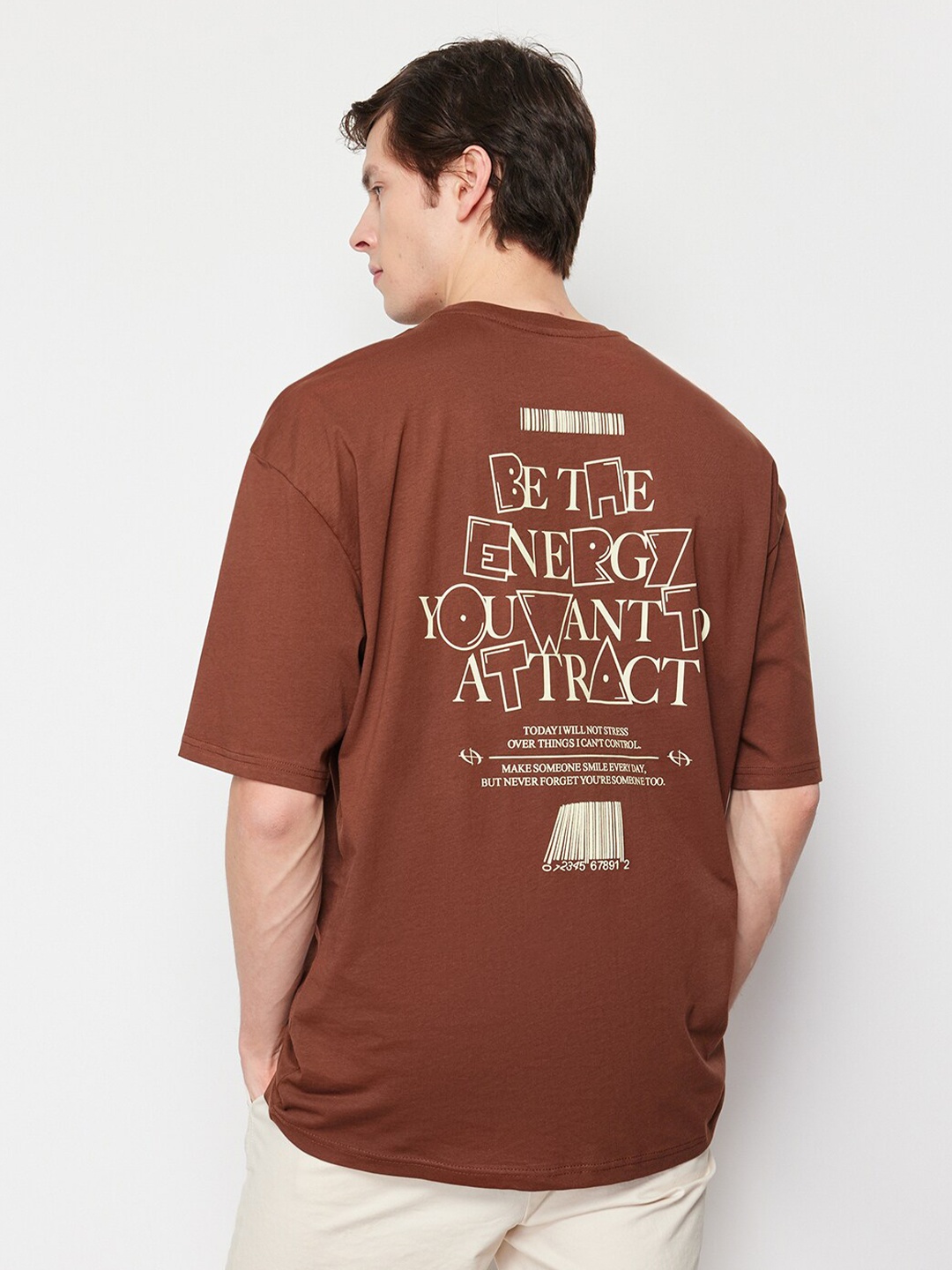 

Trendyol Typography Printed Round Neck Pure Cotton T-shirt, Brown