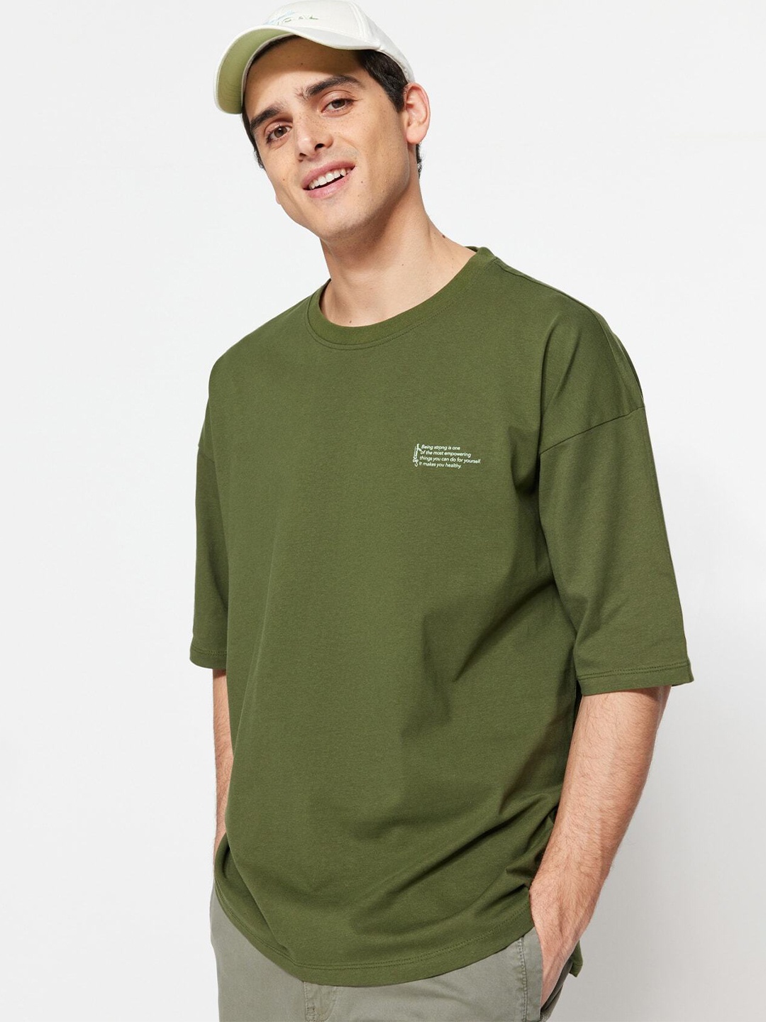 

Trendyol Drop Shoulder Sleeves Oversized Pure Cotton T-shirt, Green