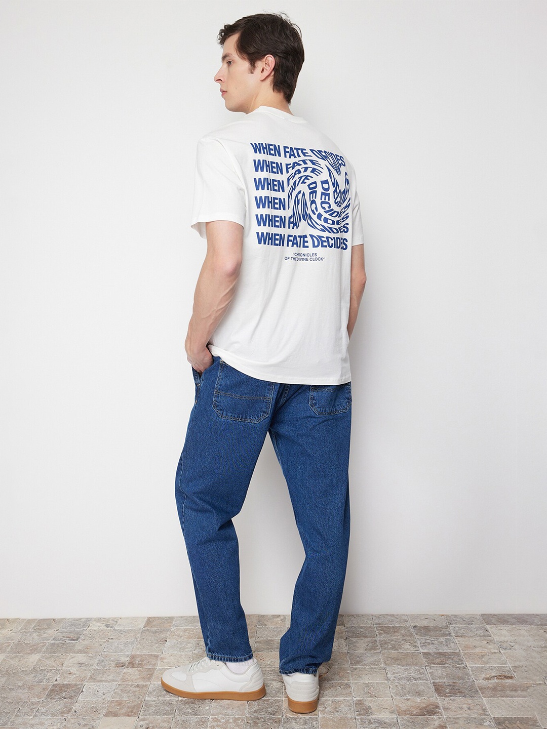 

Trendyol Typography Printed Drop-Shoulder Pure Cotton T-shirt, White