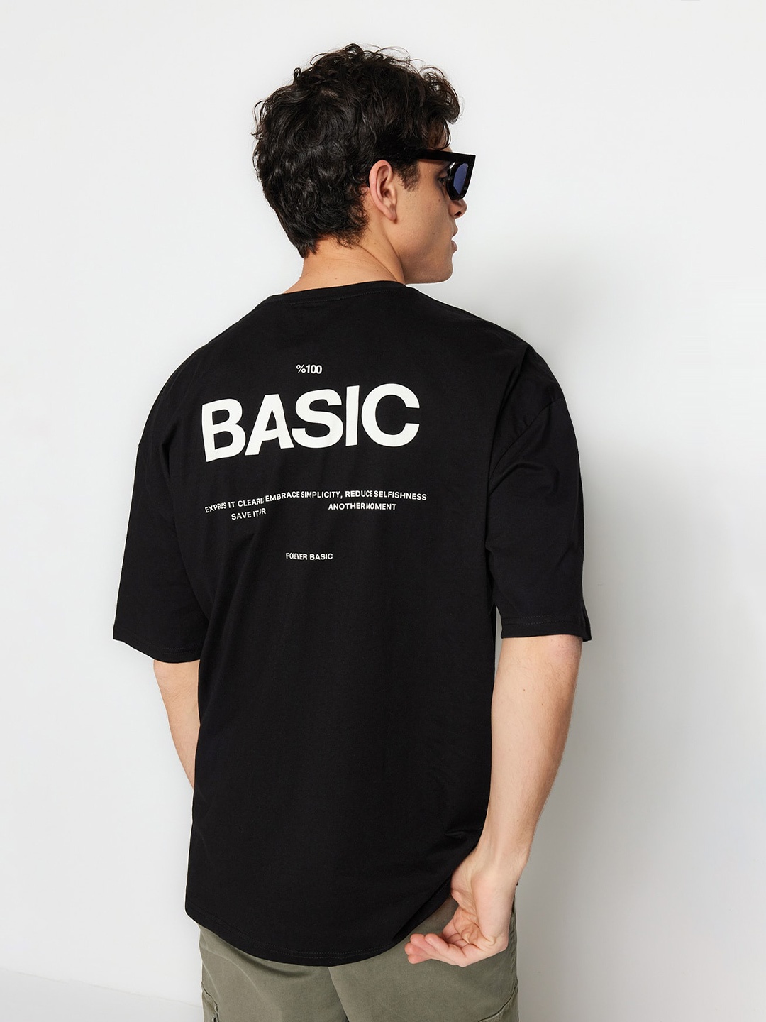 Trendyol Typography Printed Cotton T-shirt, Black