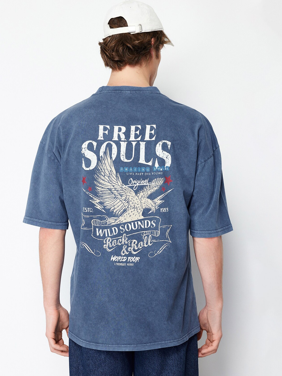 

Trendyol Typography Printed Pure Cotton T-shirt, Blue