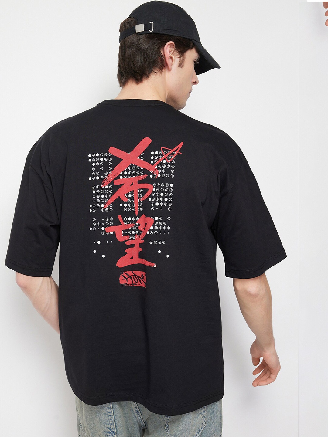 Trendyol Graphic Printed Drop-Shoulder Pure Cotton T-shirt, Black