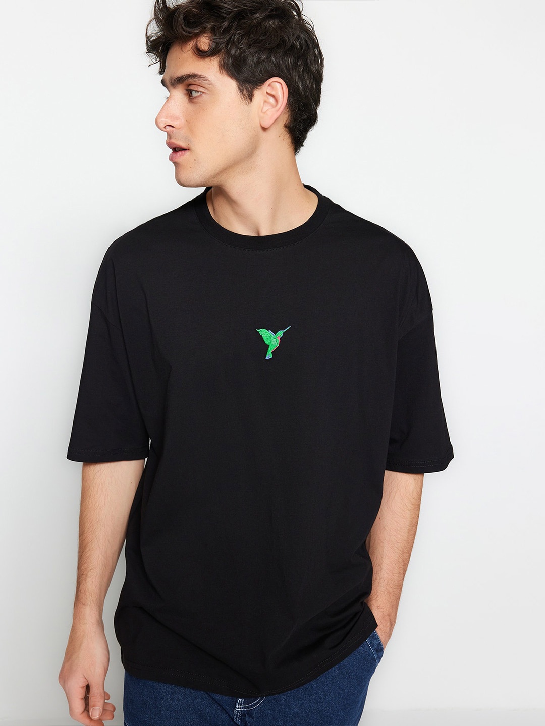 

Trendyol Graphic Printed Round Neck Pure Cotton T-shirt, Black