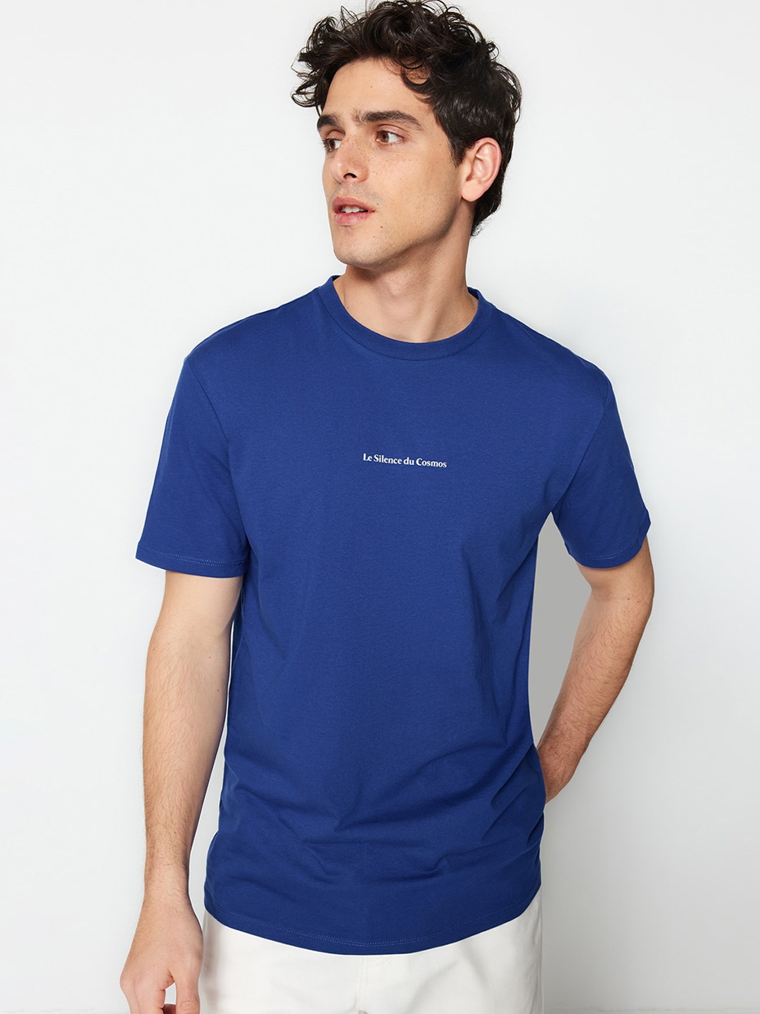 Trendyol Round Neck Pure Cotton T-shirt, Blue