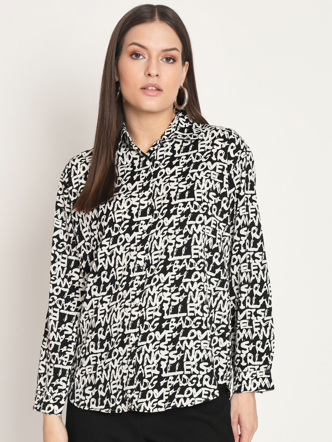 

RAER Standard Animal Printed Spread Collar Long Sleeves Casual Shirt, Black