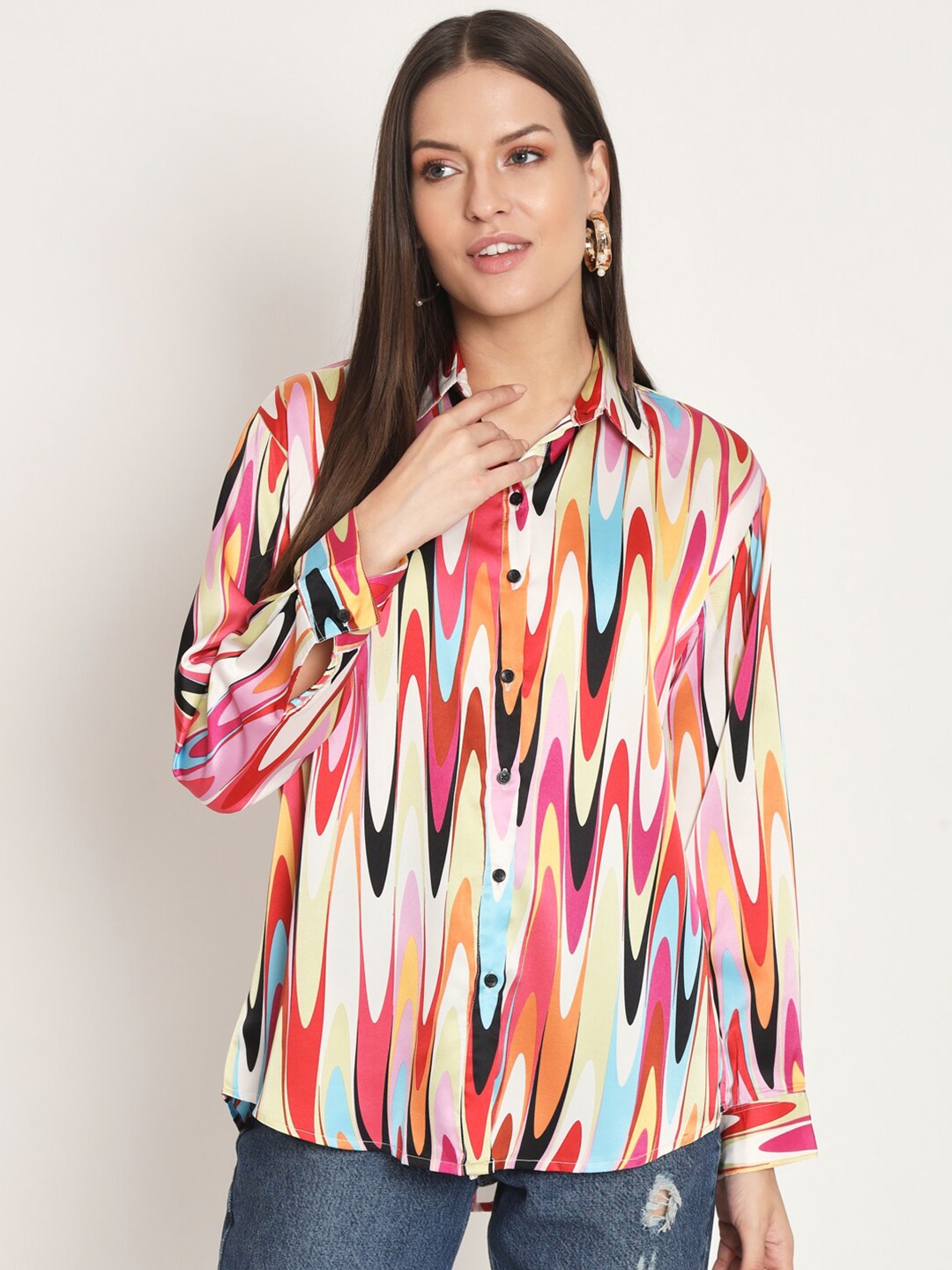 

RAER Standard Striped Spread Collar Long Sleeves Casual Shirt, Pink