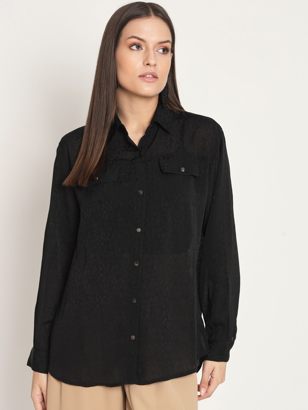 

RAER Standard Spread Collar Long Sleeves Casual Shirt, Black