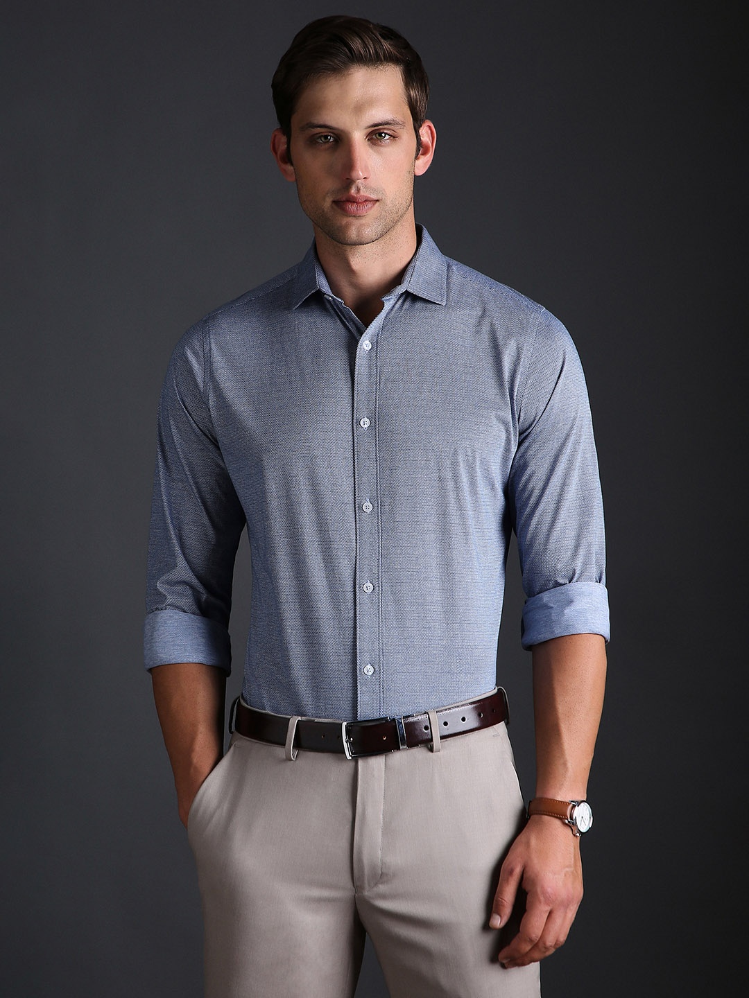

Bergamo Textured Knitted Shirt, Blue