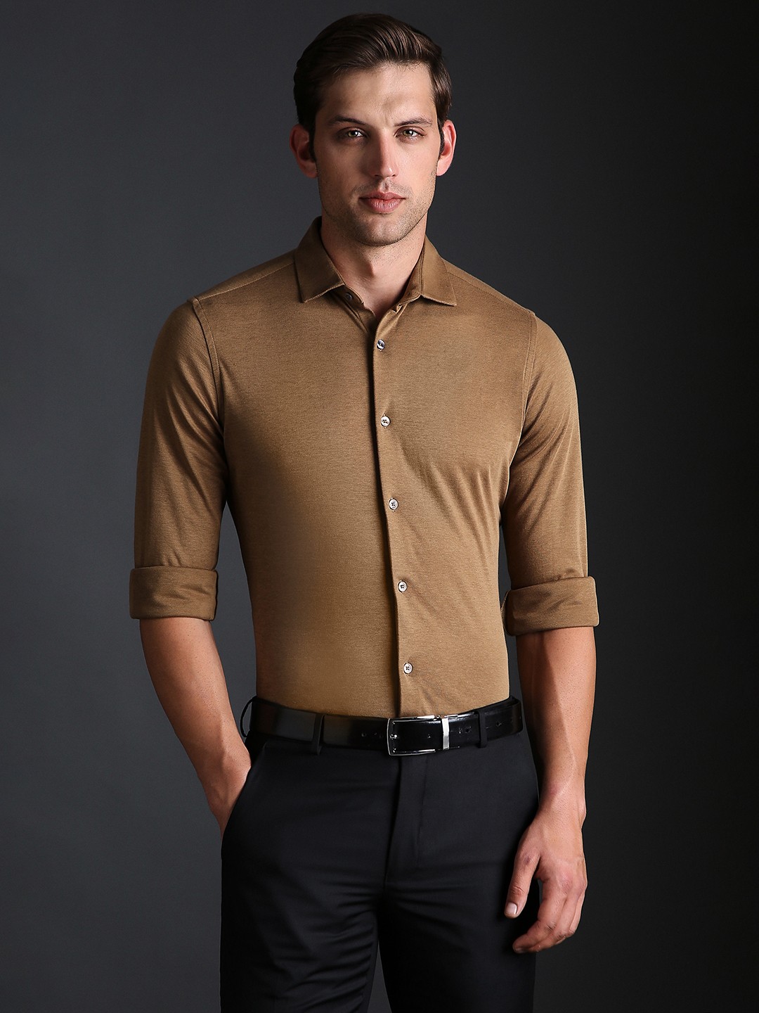 

Bergamo Textured knitted shirt, Brown