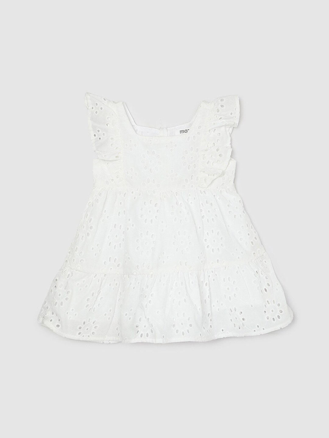 

max Girls Self Design Flutter Sleeves Cotton Fit & Flare Dress, White
