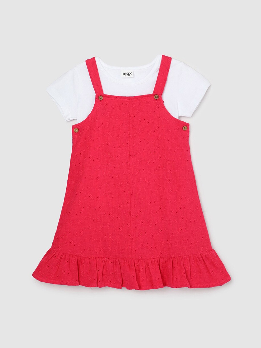 

max Girls Cotton Pinafore Dress, Red