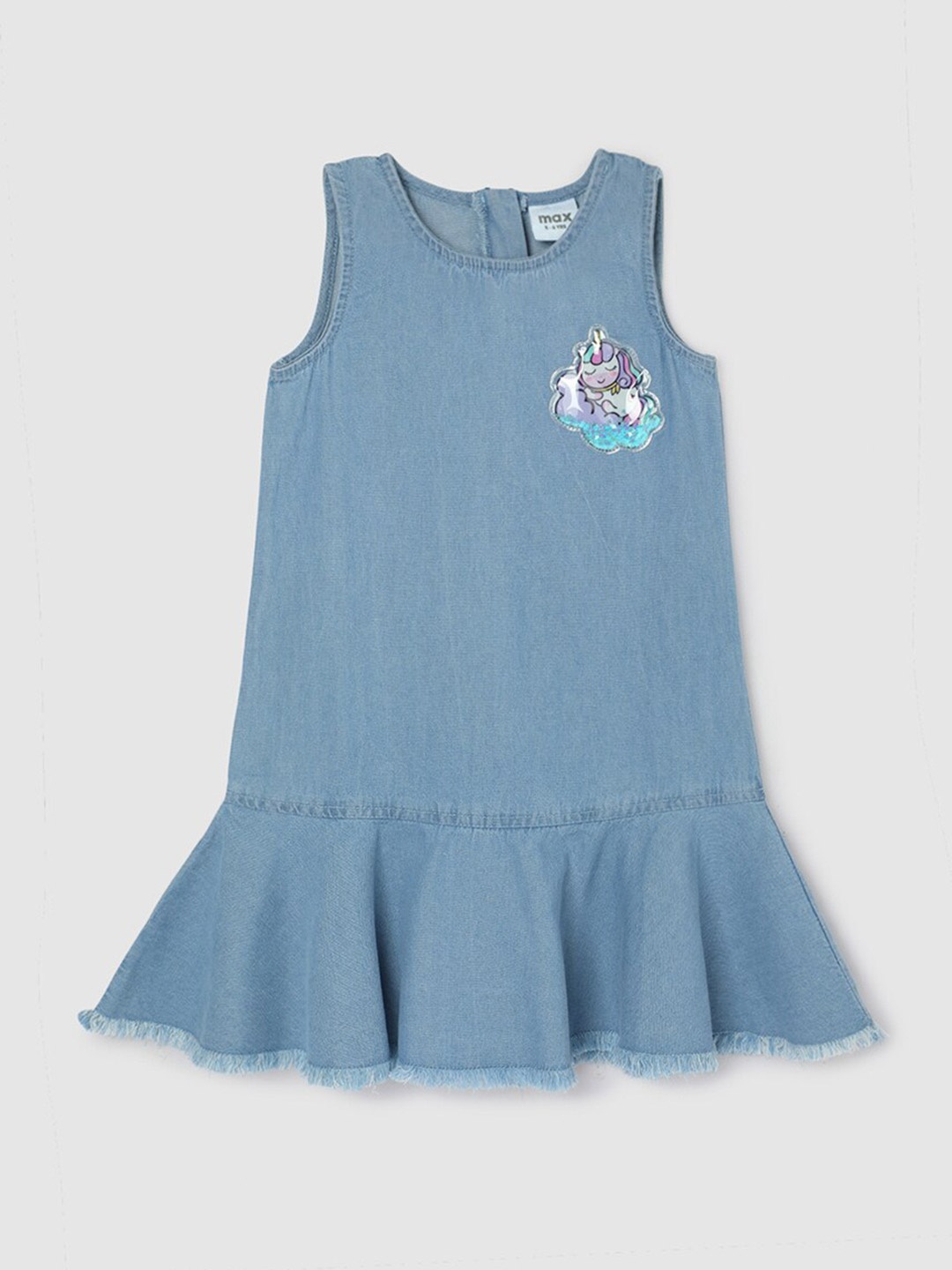 

max Girls Embellished Sleeveless Tiered Detail Pure Cotton A-Line Dress, Blue