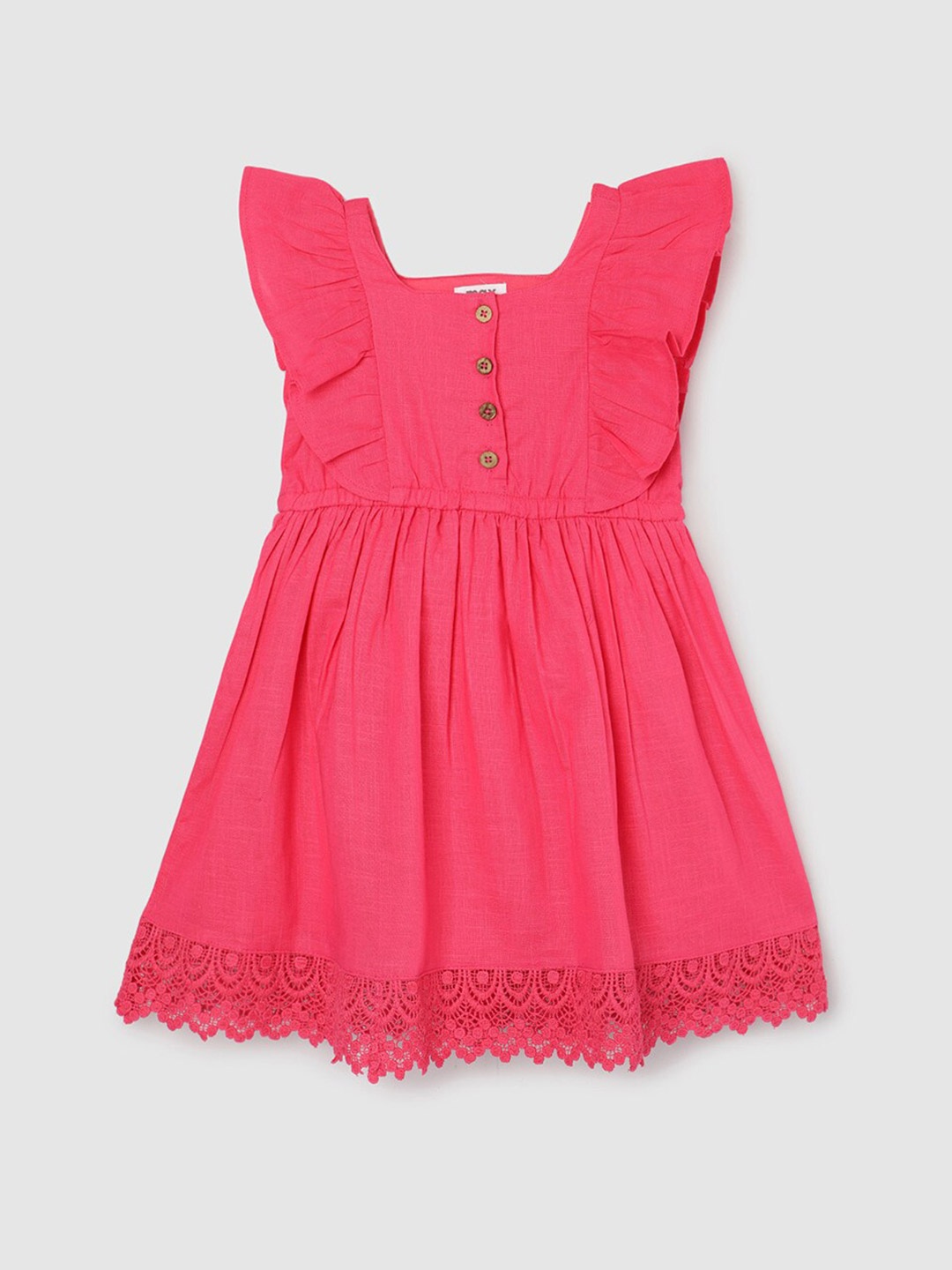 

max Girls Flutter Sleeves Cotton Fit & Flare Dress, Fuchsia