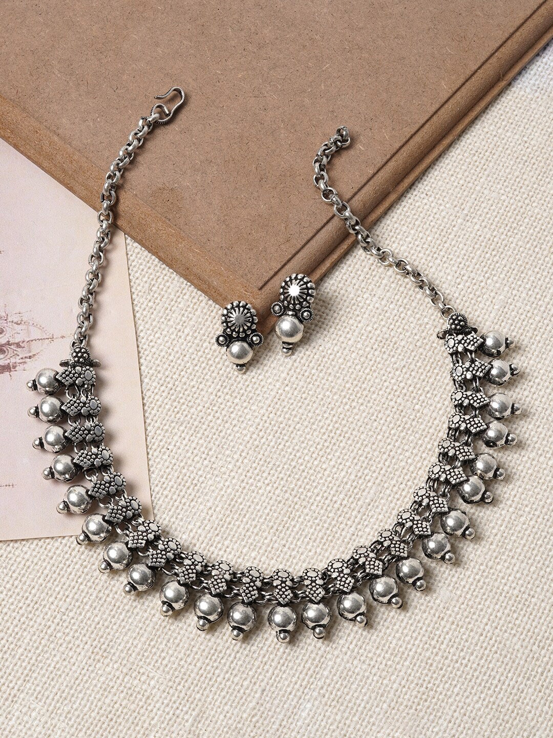 

TEEJH Silver-Plated Oxidised Jewellery Set