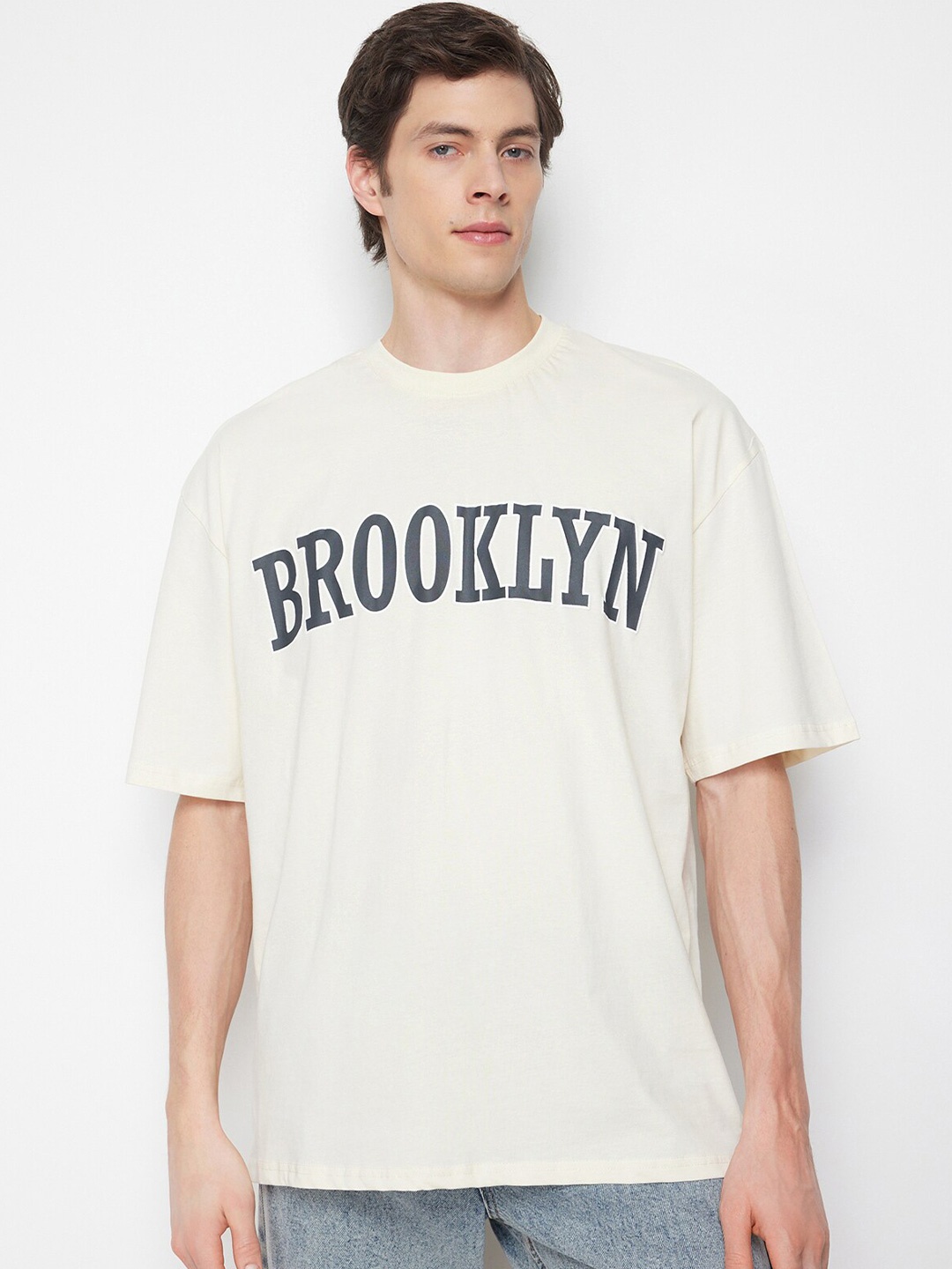 

Trendyol Typography Printed Cotton T-shirt, Beige