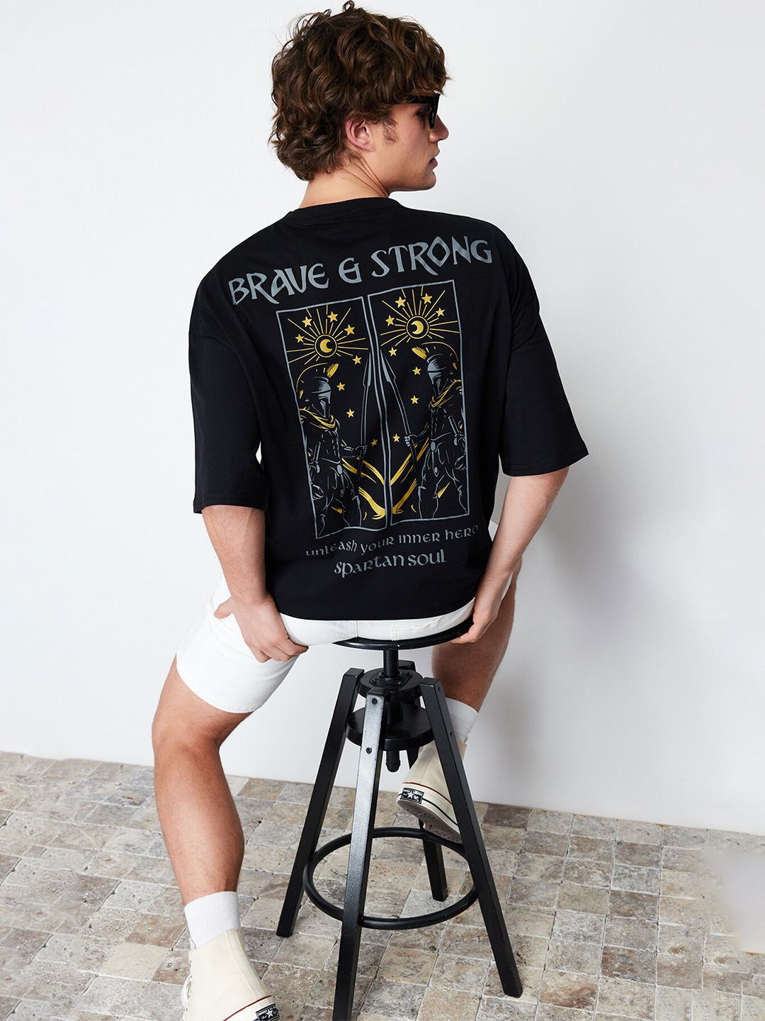

Trendyol Graphic Printed Drop Shoulder Sleeves Oversized Pure Cotton T-shirt, Black