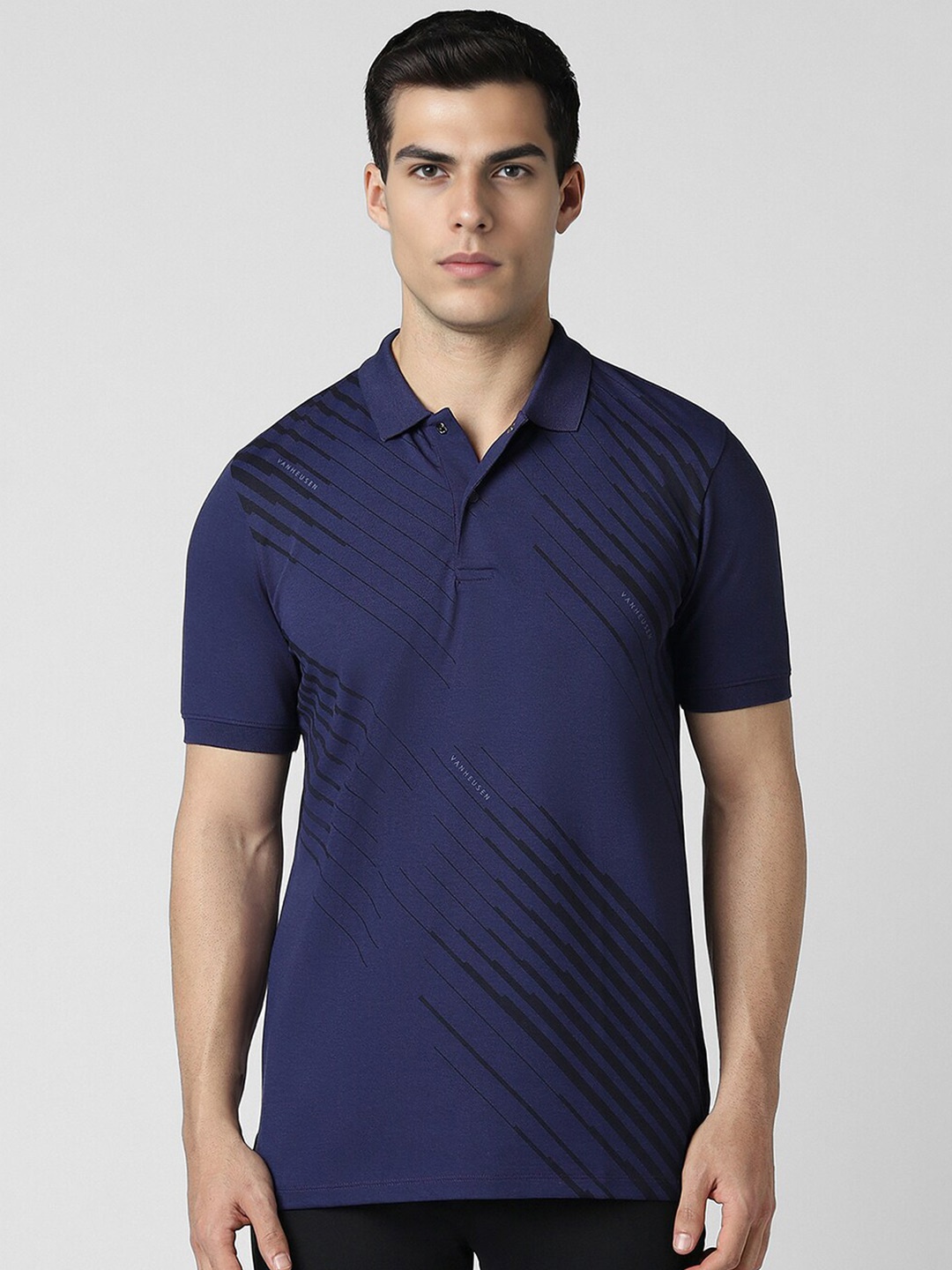 

Van Heusen Flex Striped Polo Collar T-shirt, Navy blue