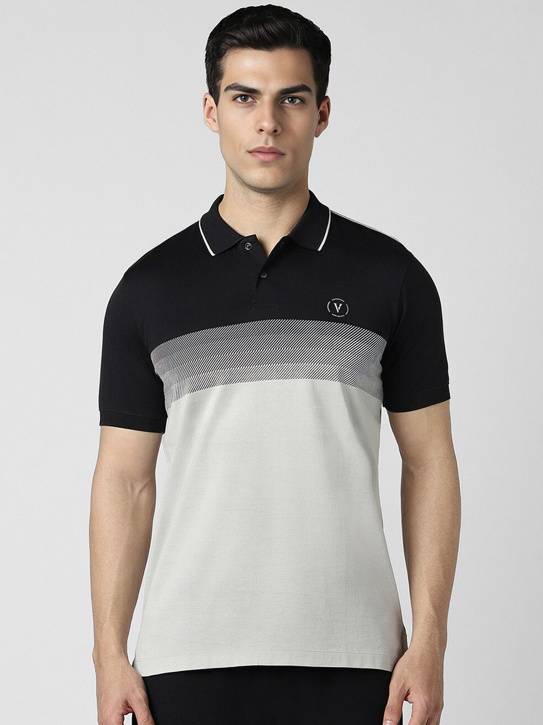 

Van Heusen Flex Striped Polo Collar T-shirt, Grey