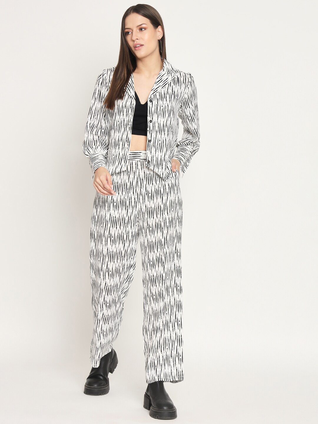 

RAER Women Printed Shirt With Trousers, White