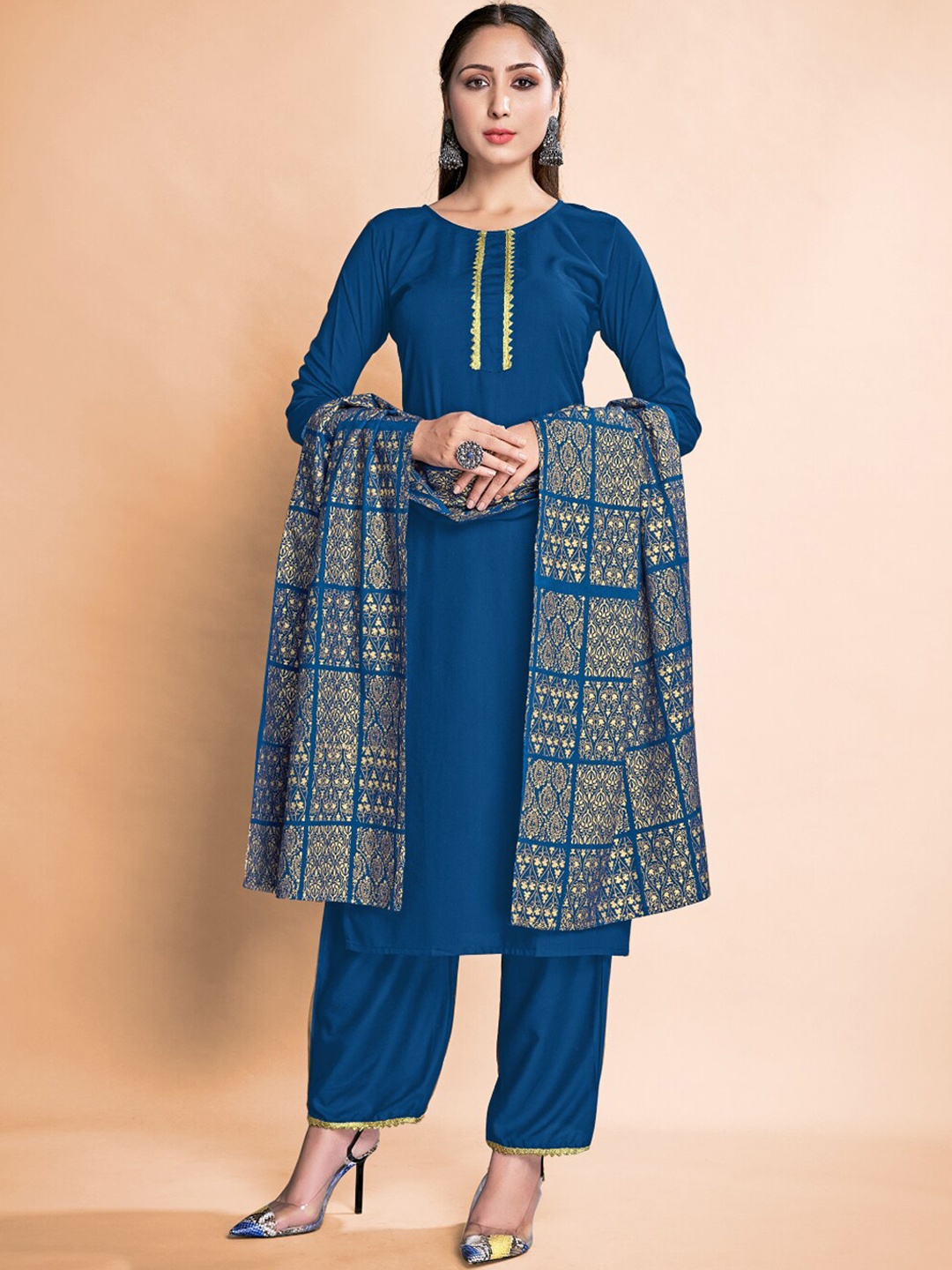 

TIRA Gotta Patti Kurta With Palazzos & Dupatta, Blue