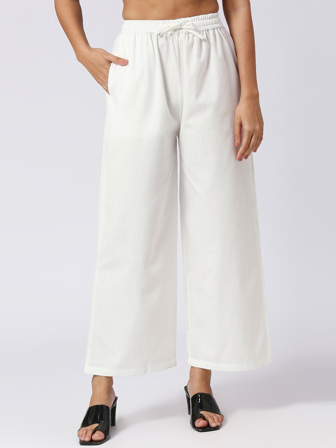 

FITHUB Women Straight Fit High-Rise Trousers, White