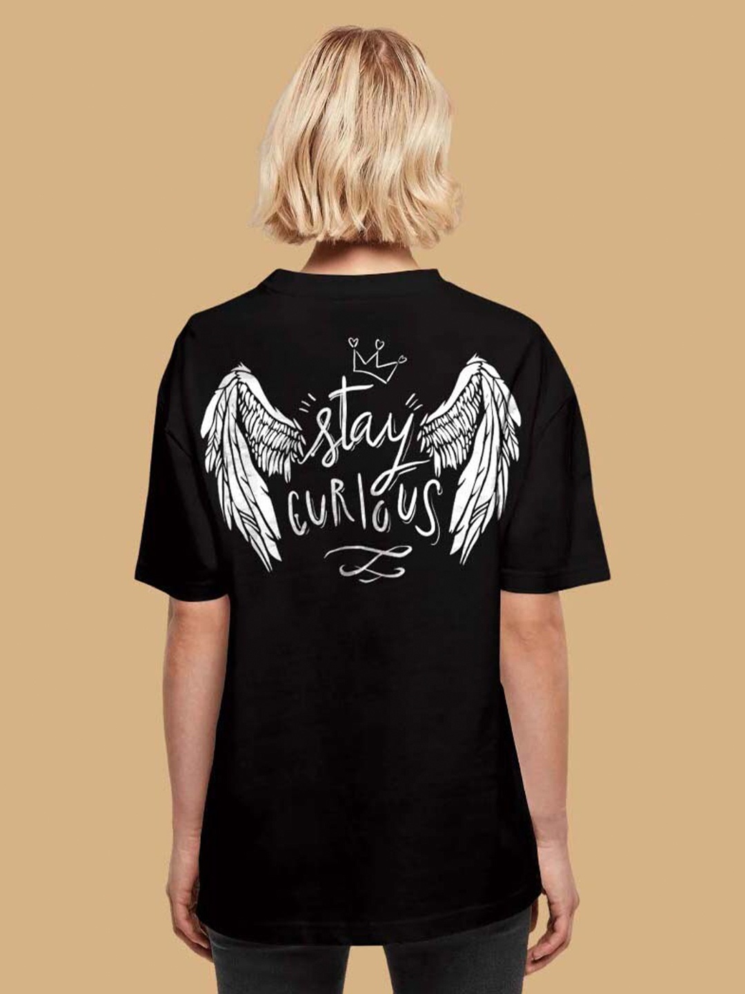 

OFFMINT Typography Printed Drop-Shoulder Sleeves Cotton Oversized T-shirt, Black