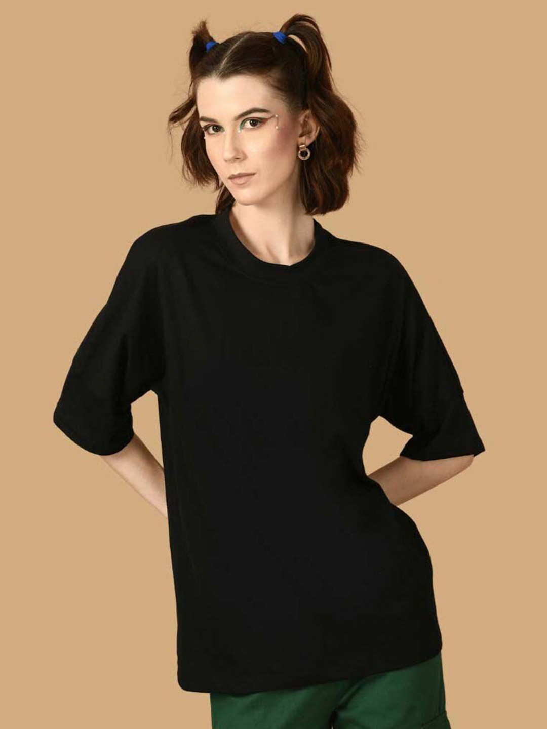 

OFFMINT Drop-Shoulder Sleeves Cotton Oversized T-shirt, Black