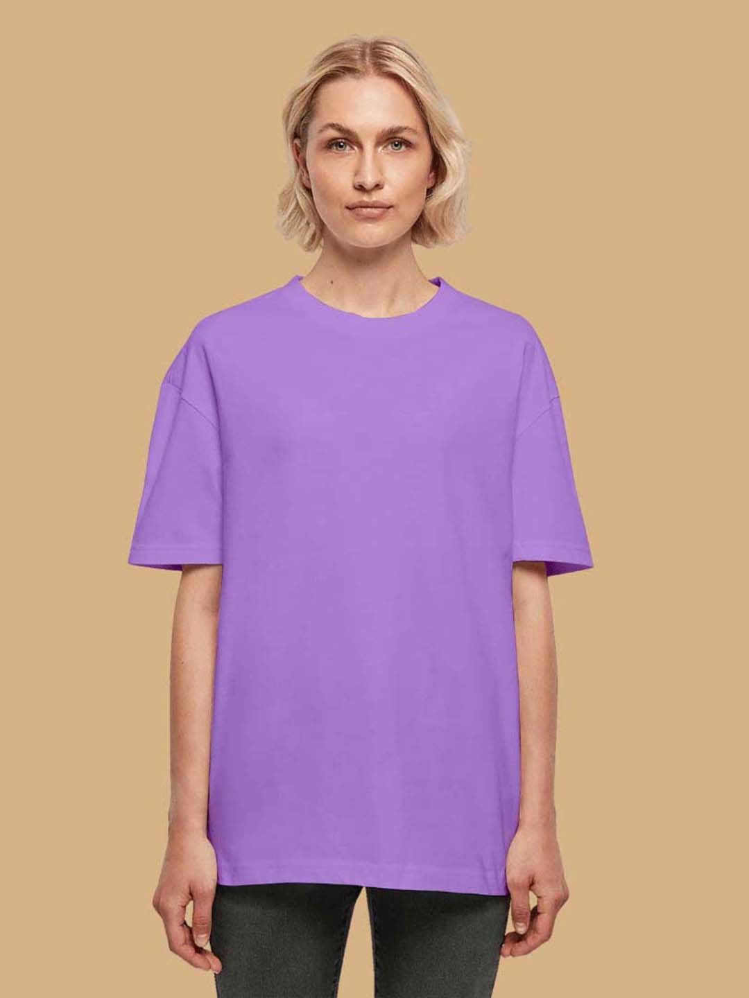 

OFFMINT Women Drop-Shoulder Sleeves Applique T-shirt, Lavender