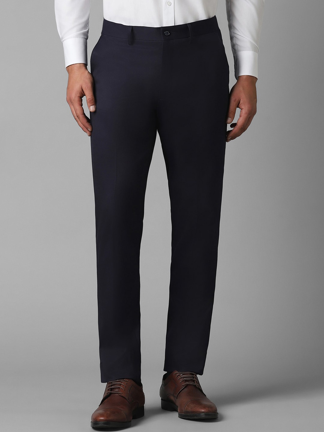 

Louis Philippe Men Slim Fit Flat Front Formal Trouser, Navy blue