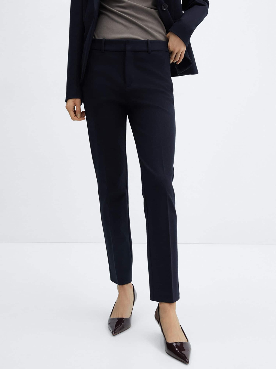 

MANGO Women Formal Trousers, Navy blue