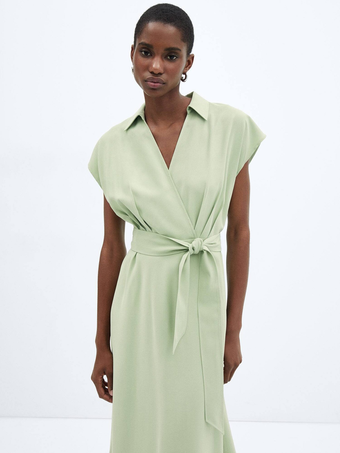 

MANGO Midi Wrap Dress with Belt, Green