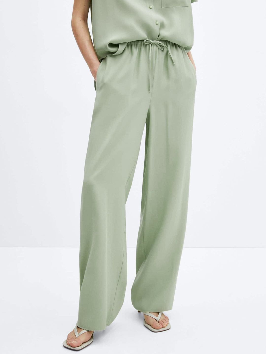 

MANGO Women Wideleg Trousers, Sea green