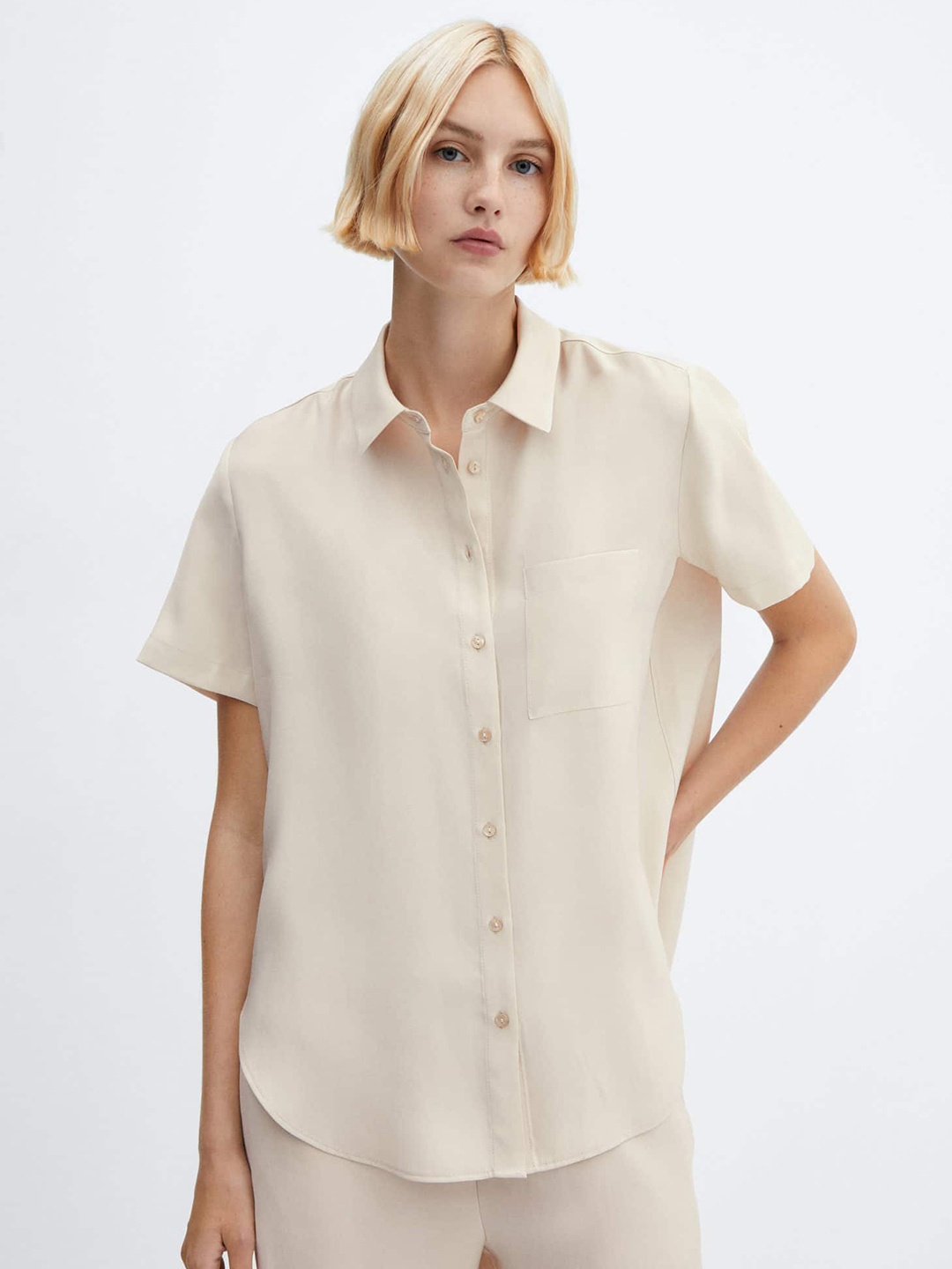 

MANGO Pocket Opaque Casual Shirt, Off white