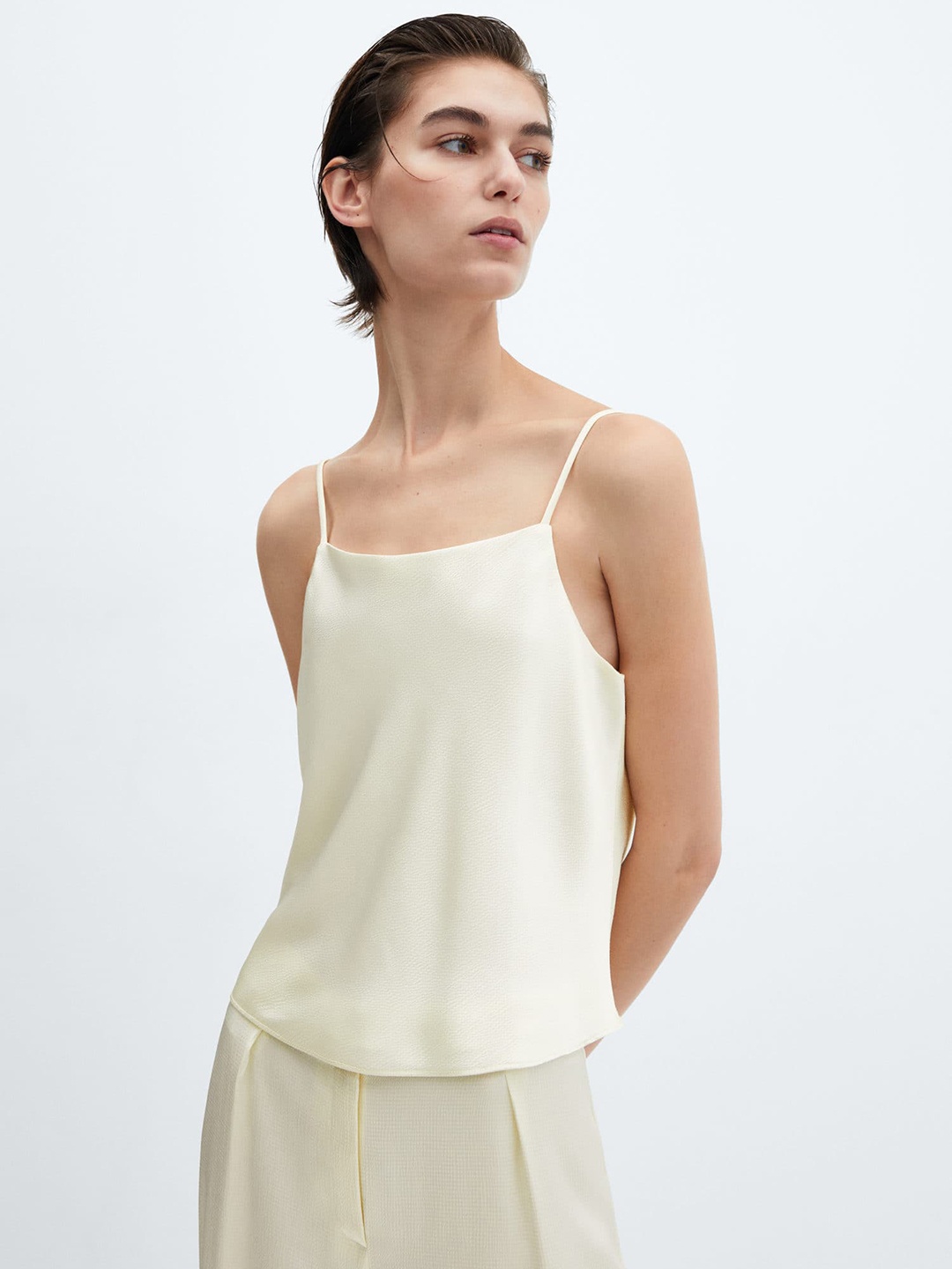 

MANGO Satin Finish Camisole Style Top, Off white