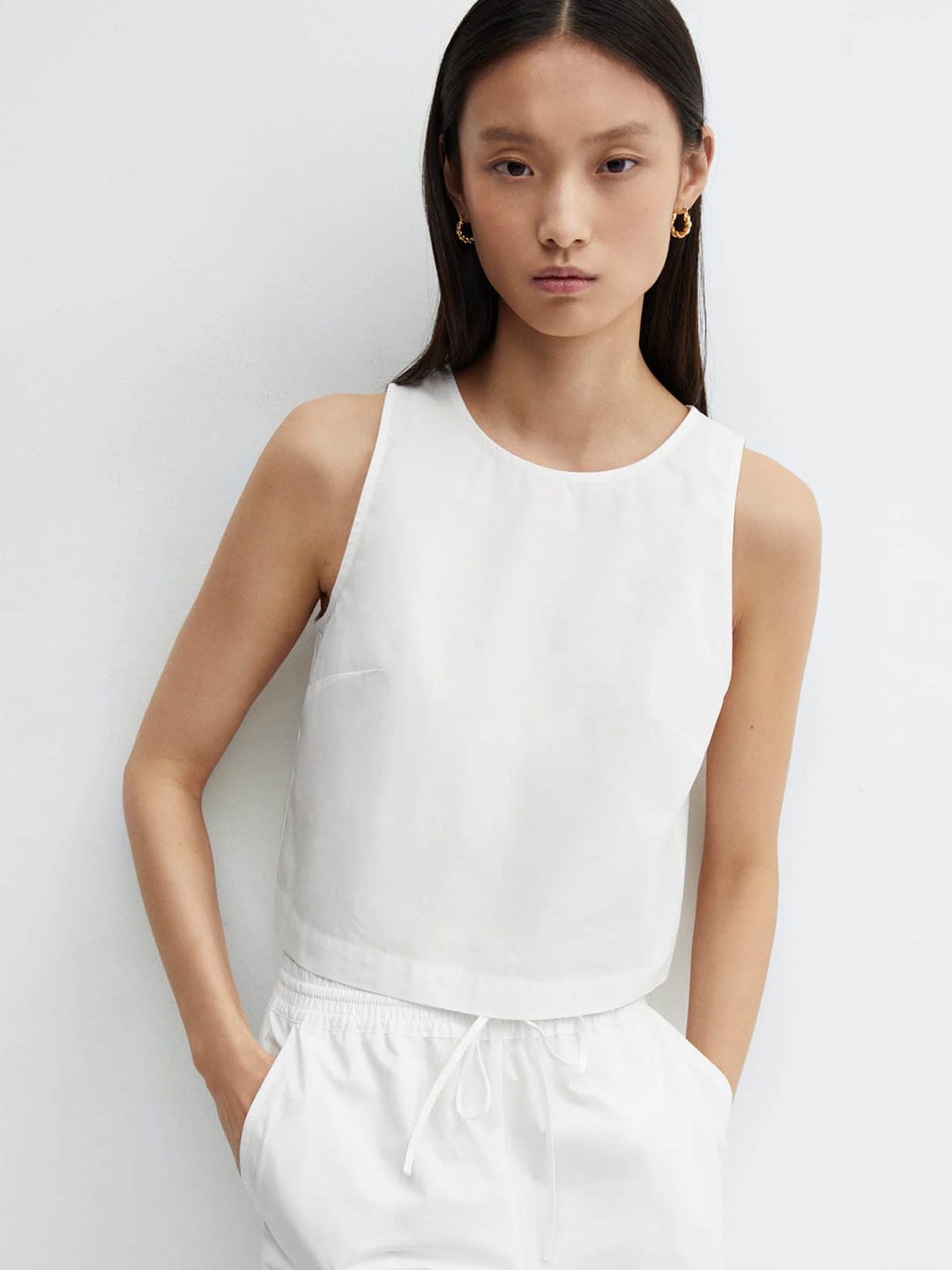 

MANGO Solid Cotton Top, White