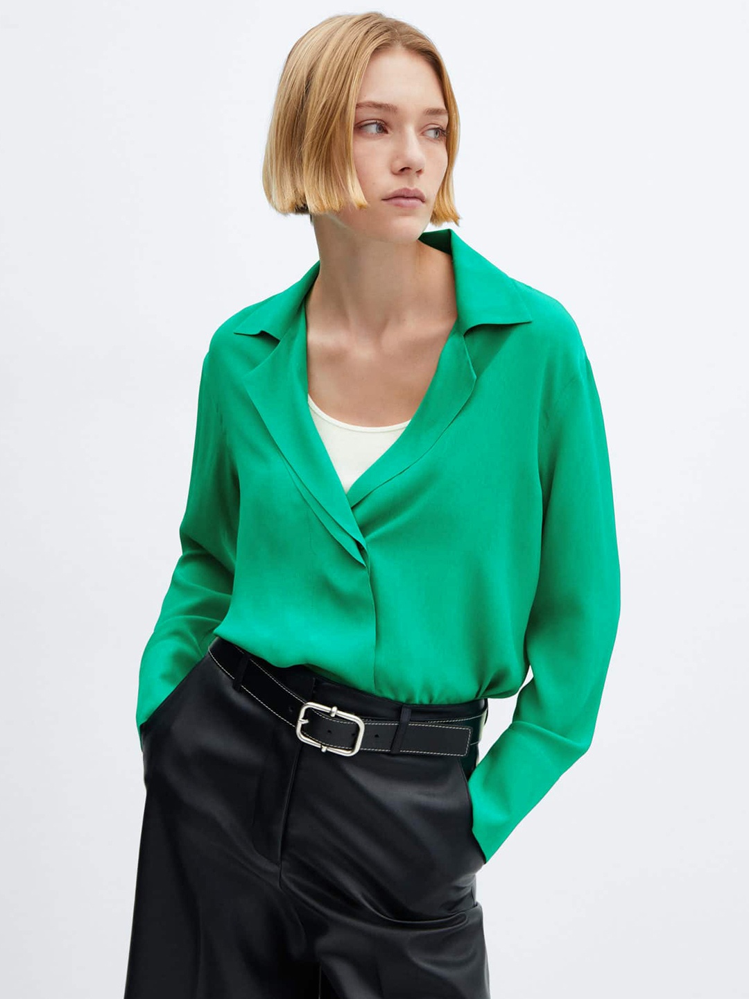 

MANGO Camp Collar Shirt, Green