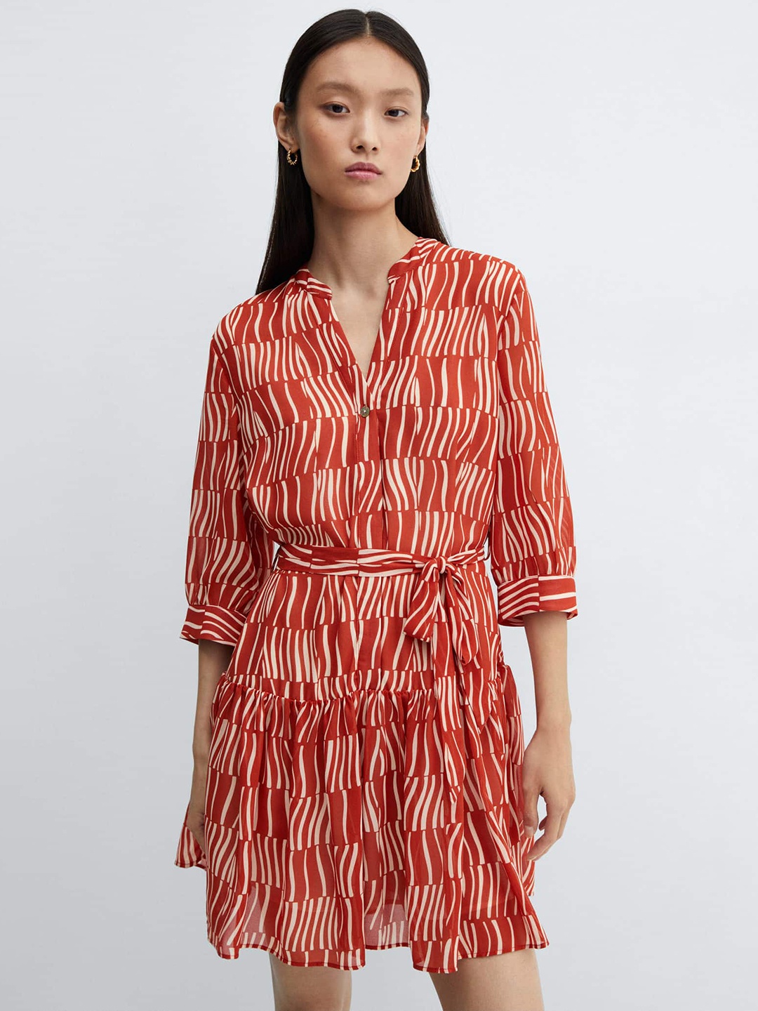 

MANGO Striped Shirt Mini Dress, Red