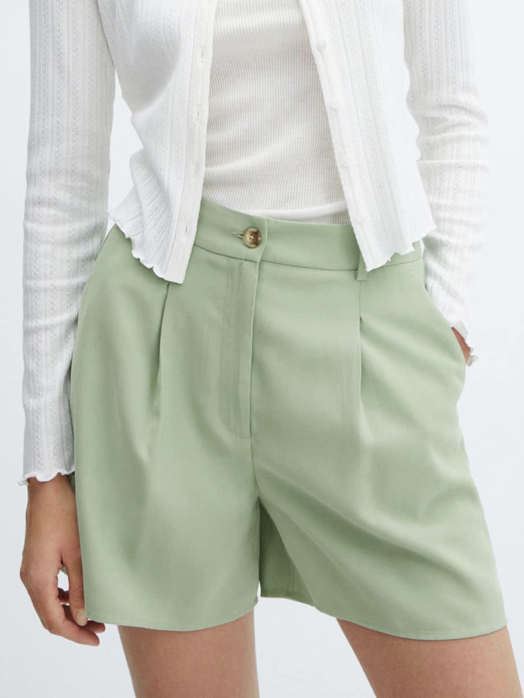 

MANGO Women Regular Fit Shorts, Green