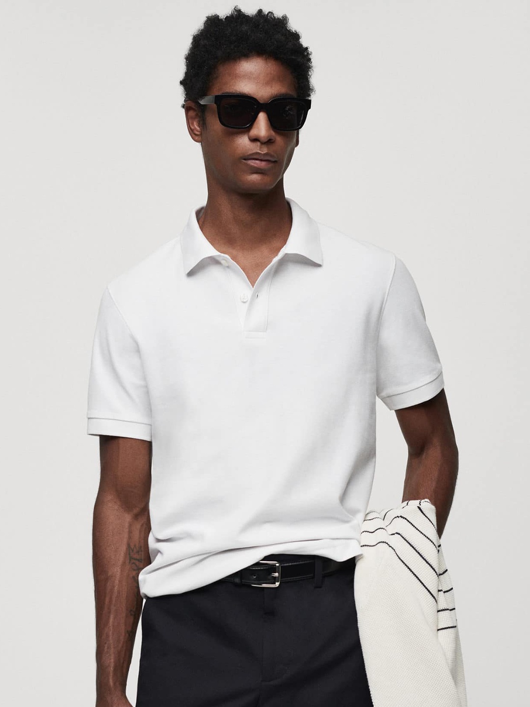 

MANGO MAN Essentials Polo Collar Cotton T-shirt, White