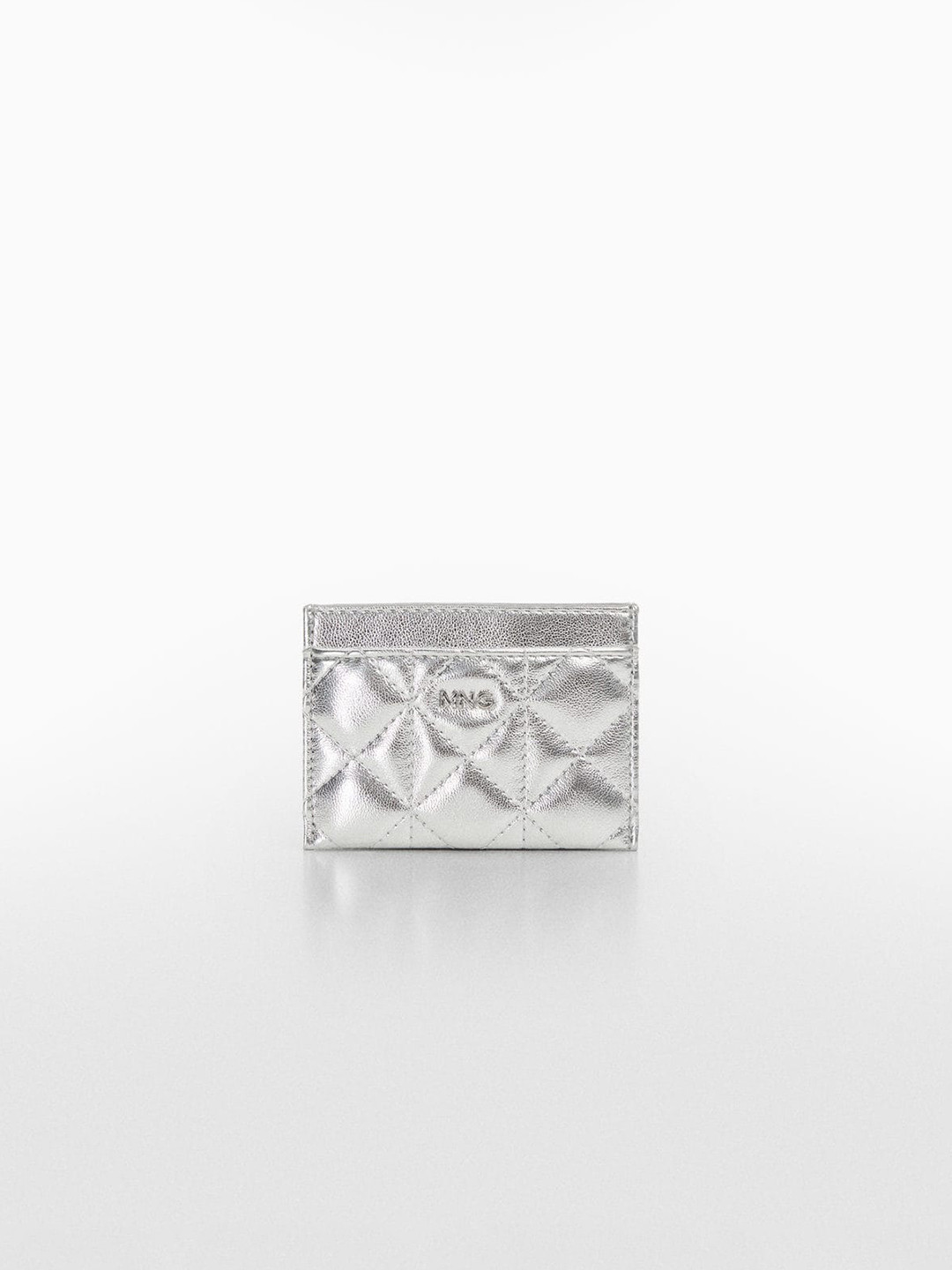 

MANGO Women Quilted Card Holder, Silver