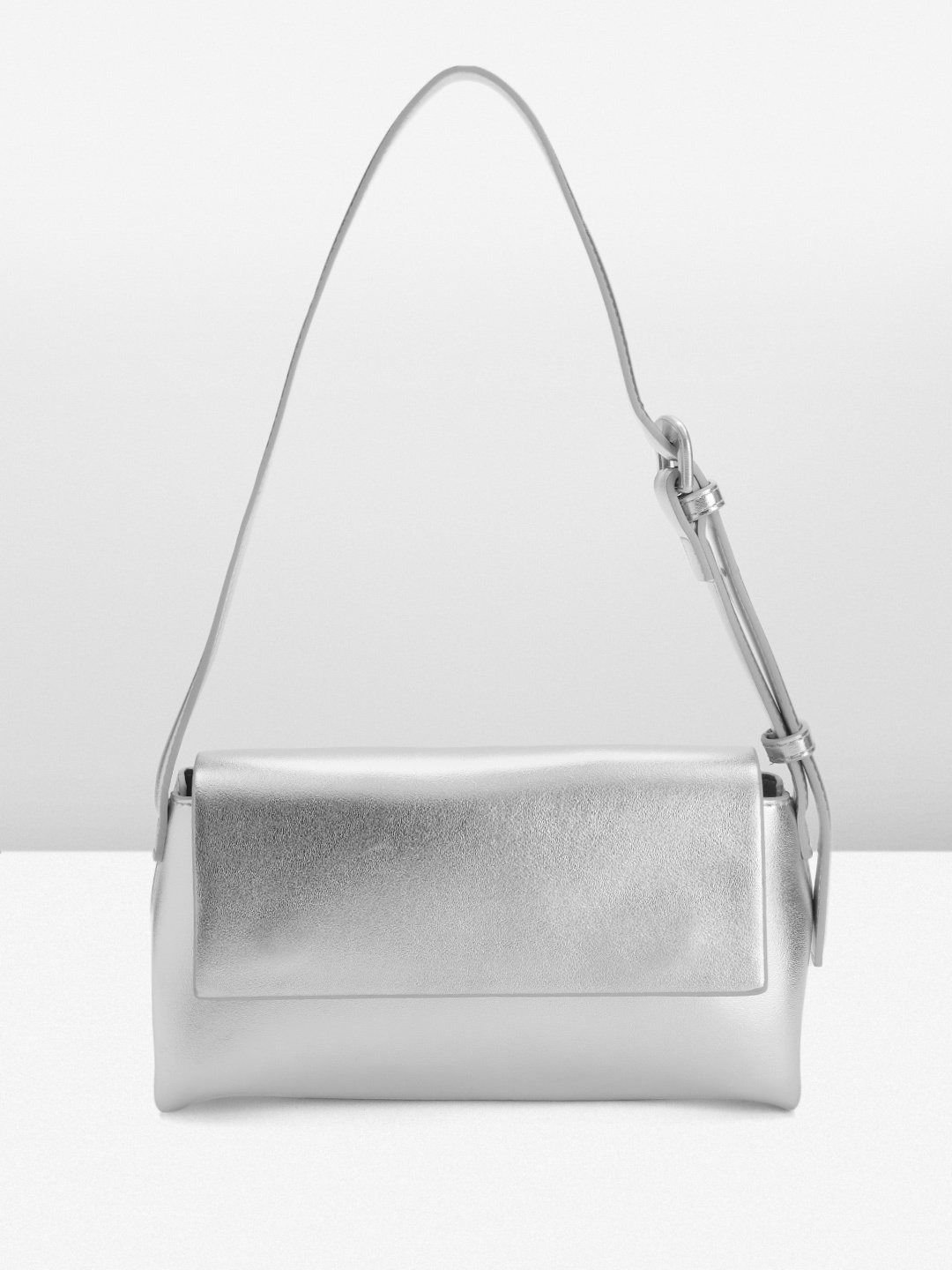 

MANGO Structured Baguette Bag, Silver