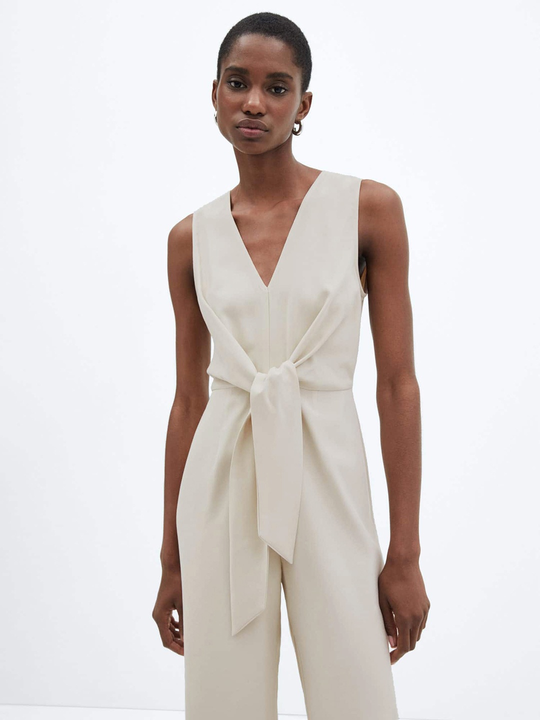 

MANGO Bow Front Basic Jumpsuit, Off white