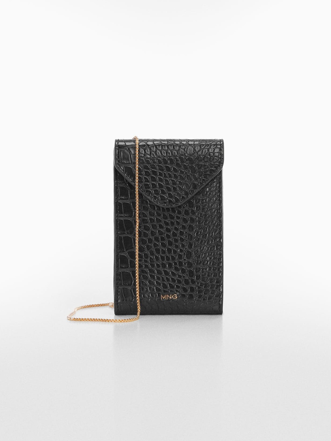 

MANGO Women Croc Textured Mobile Pouch, Black