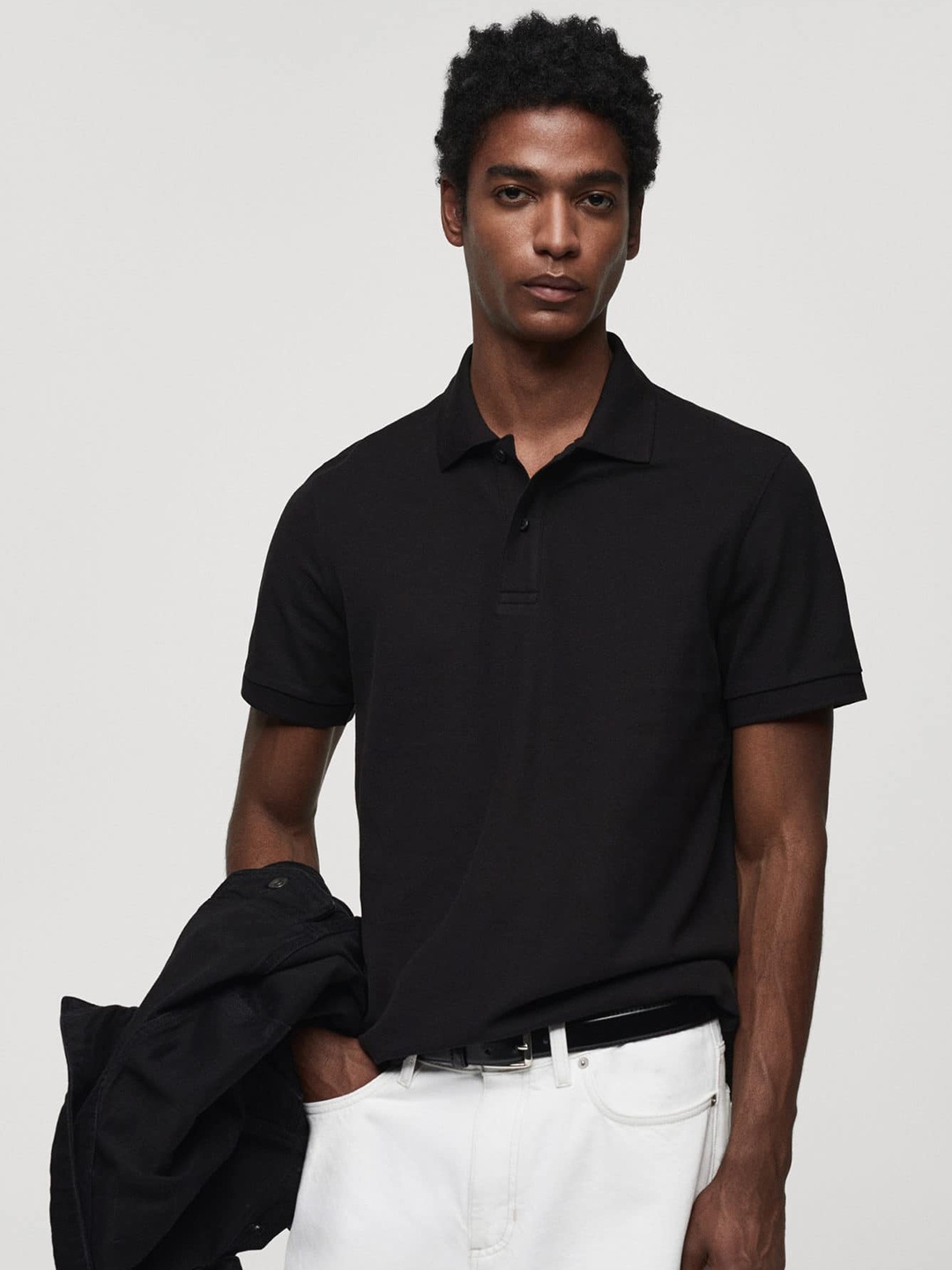 

MANGO MAN Essentials Polo Collar Cotton T-shirt, Black